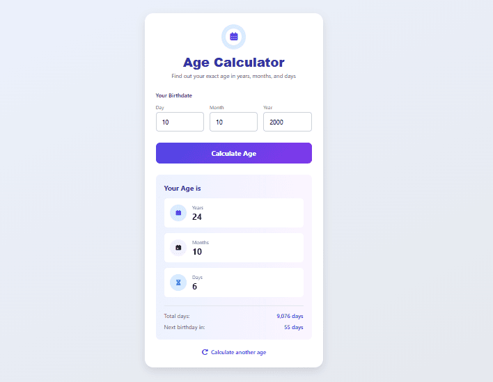 Age Calculator – Exact Age in Years, Months & Days