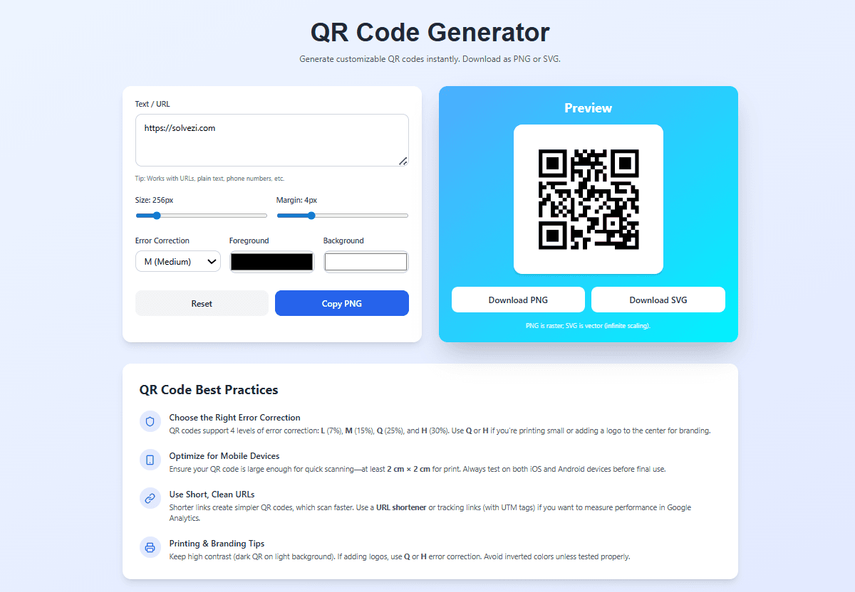 Free QR Code Generator – Download PNG & SVG Easily