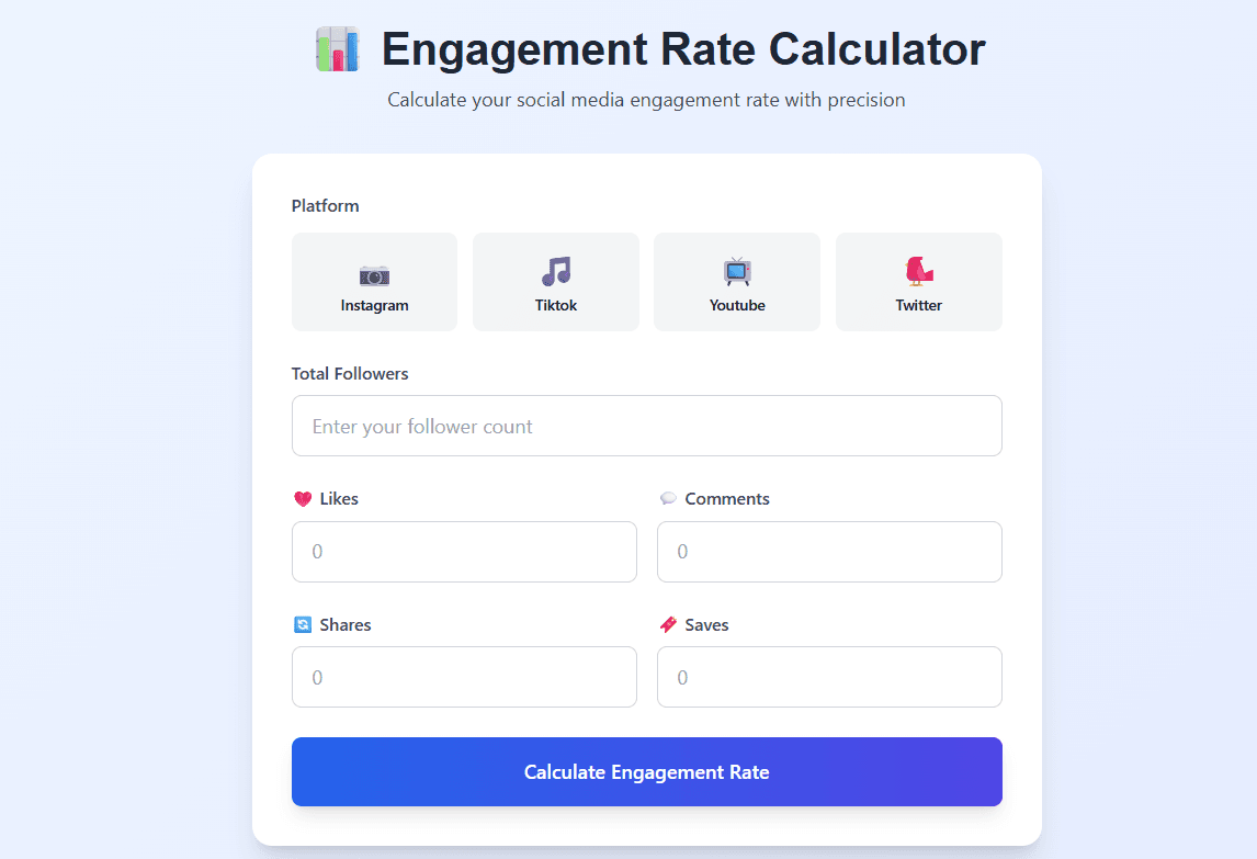 Social Media Engagement Rate Calculator – IG, TikTok & YouTube