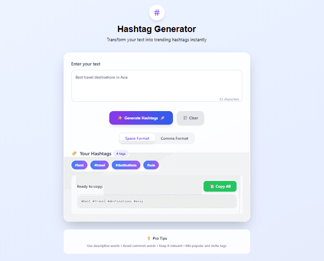 Hashtag Generator – Create Trending Hashtags Fast