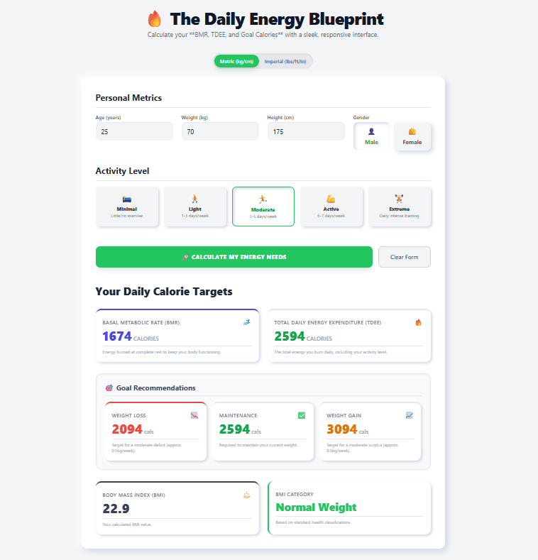 Calorie Calculator: BMR, TDEE & Calorie Targets