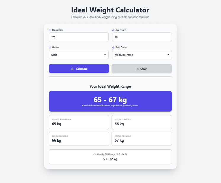 Ideal Weight Calculator – Science-Based Weight Range Guide