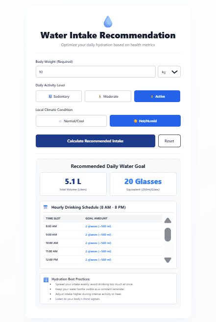 Water Intake Calculator – Daily Water Intake Calculator