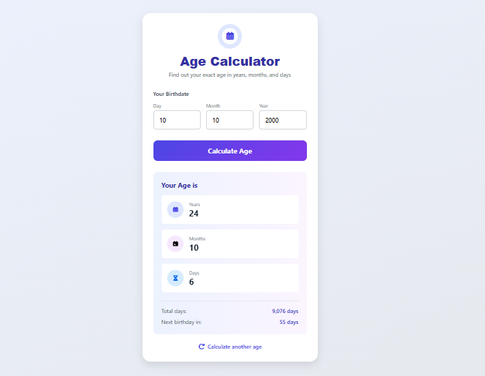 Age Calculator – Exact Age in Years, Months & Days