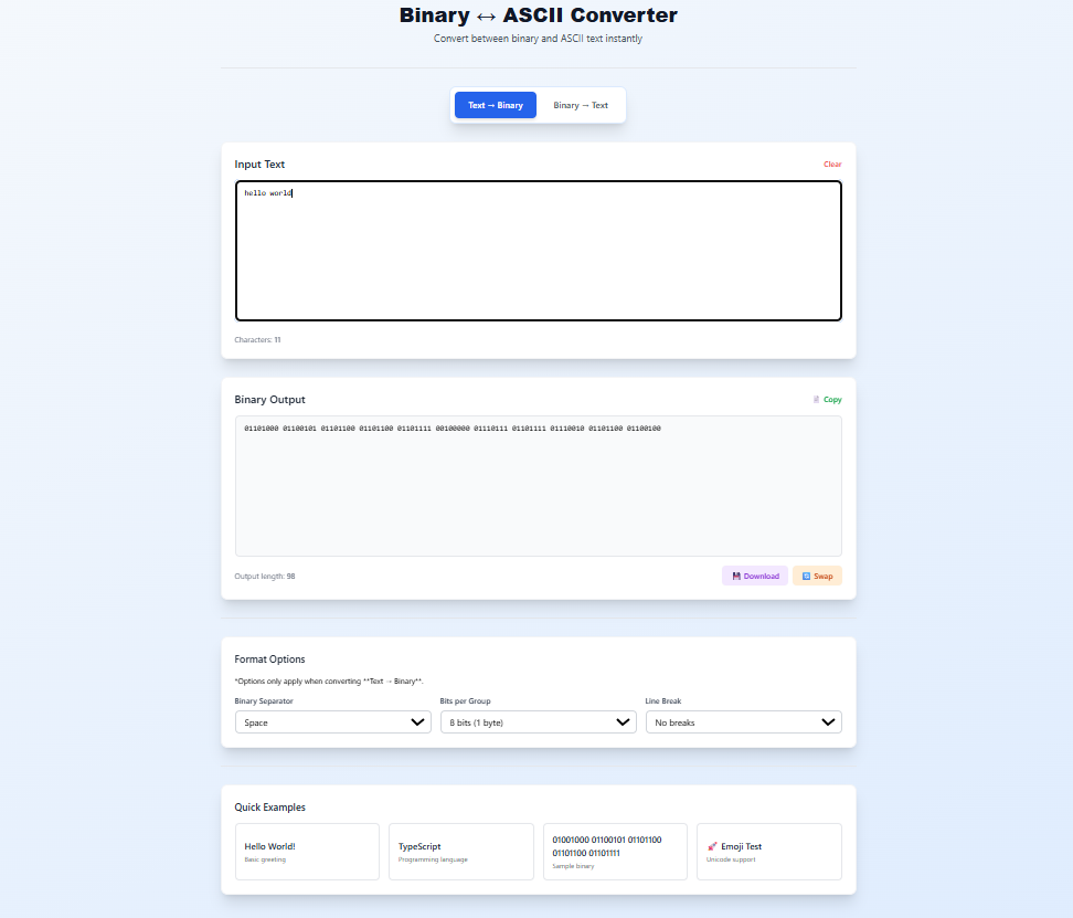 Binary to ASCII Converter – Instant Text ↔ Binary Conversion
