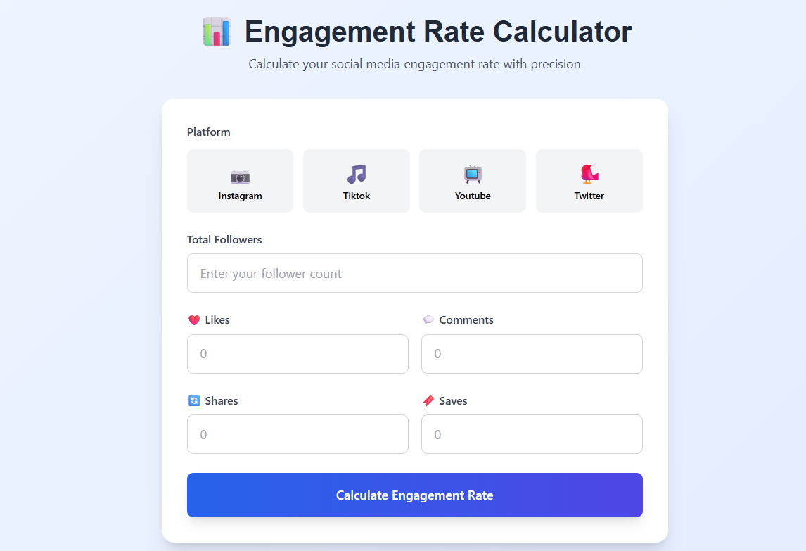 Social Media Engagement Rate Calculator – IG, TikTok & YouTube